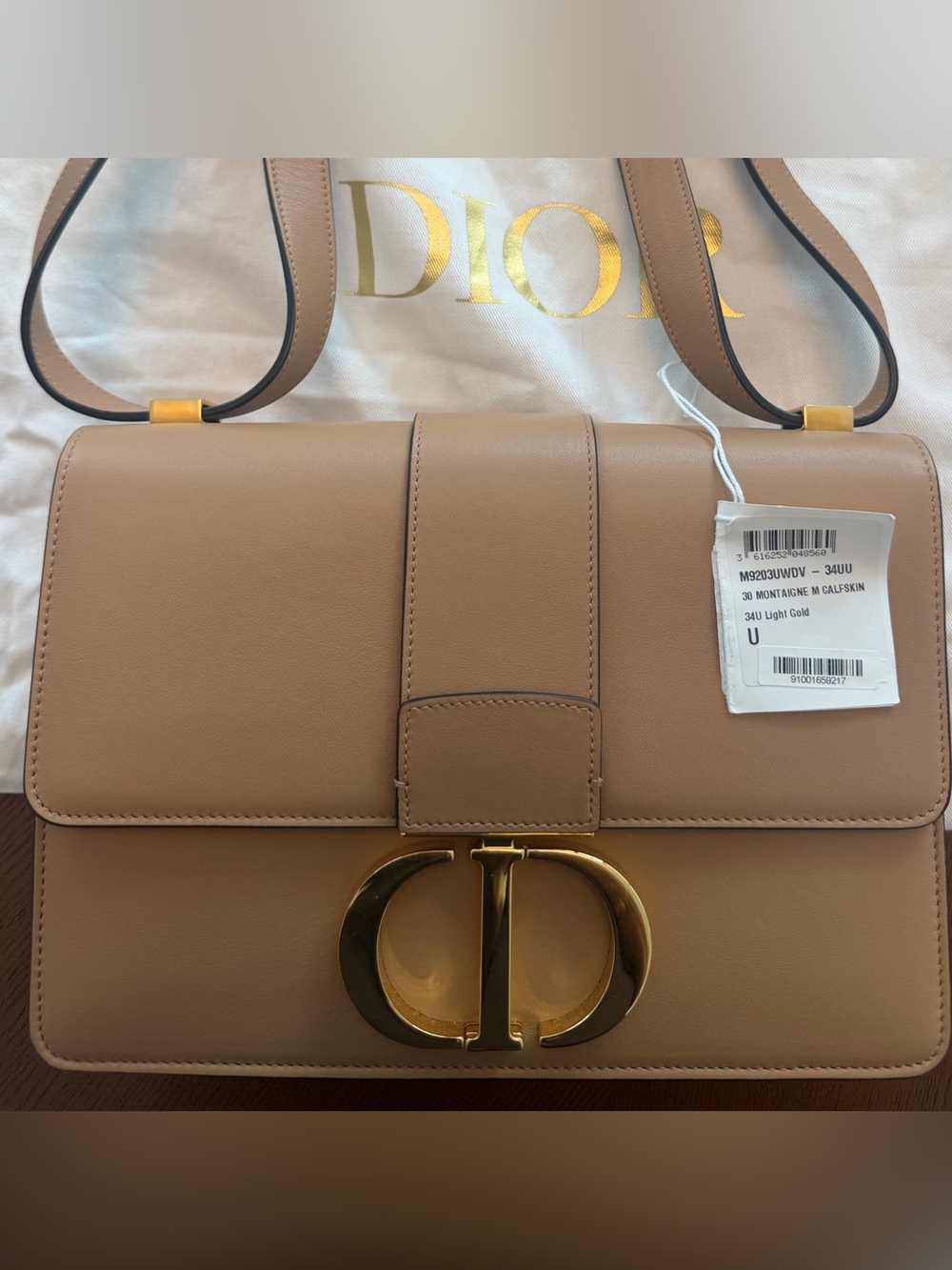 Dior 30 Montaigne Shoulder Bag in Light Gold Calfskin with Gold Hardware